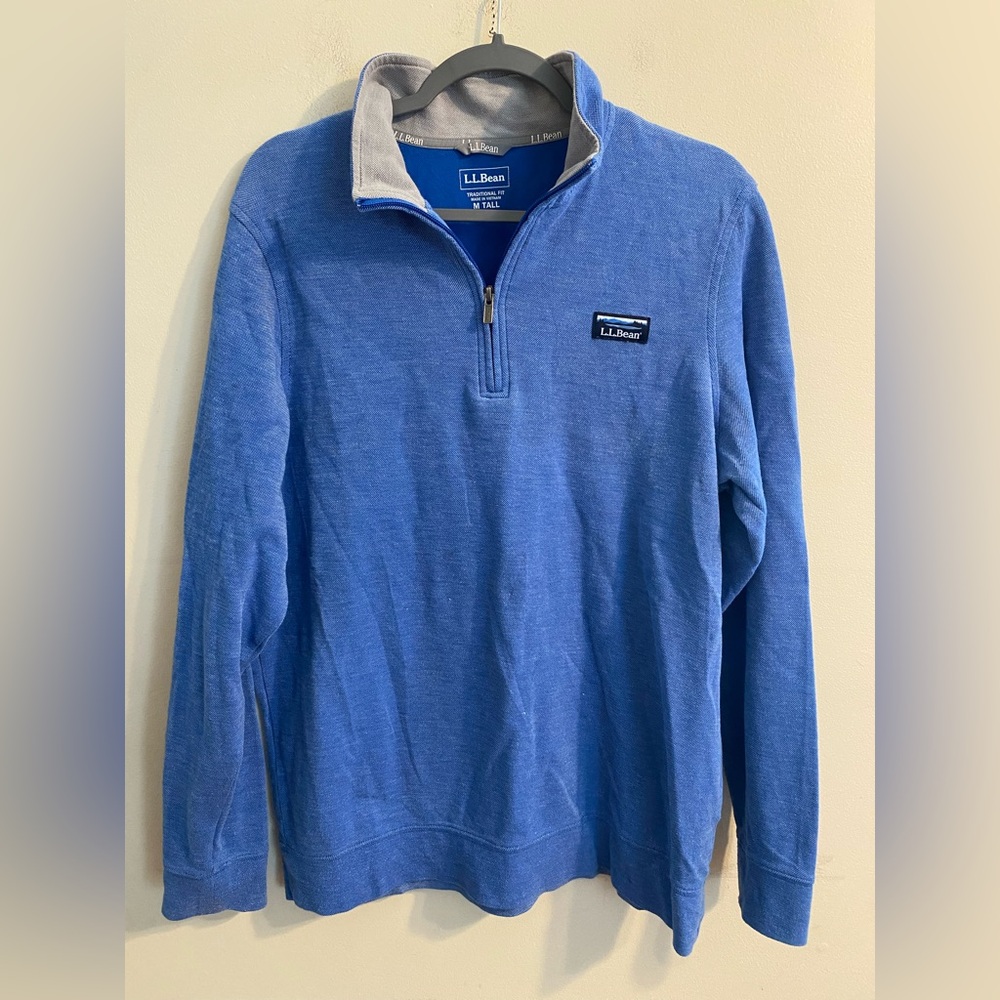 Men's L.L. Bean Lakewashed Double-Knit Quarter-Zip Pullover Blue Sz Medium Tall‎